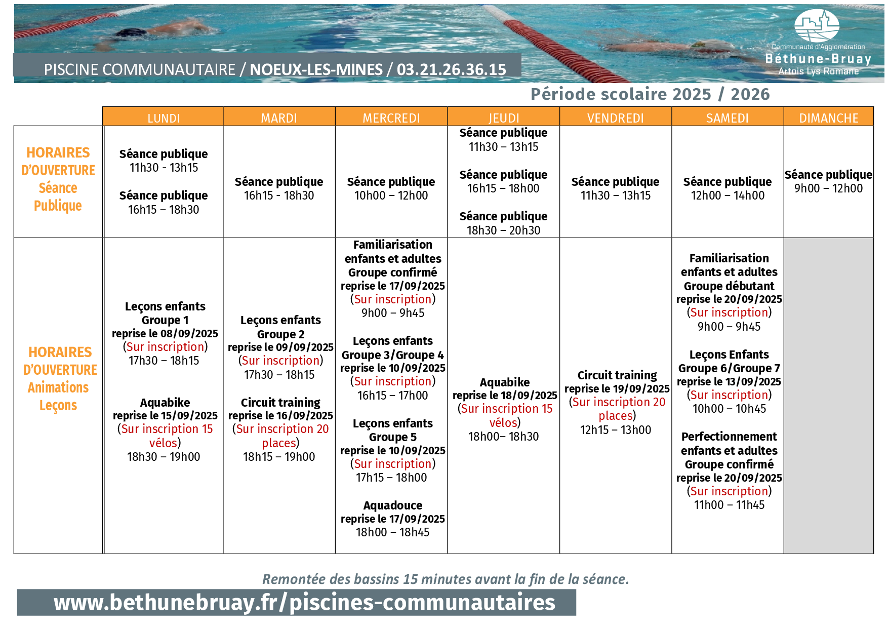 image des horaires de la piscine